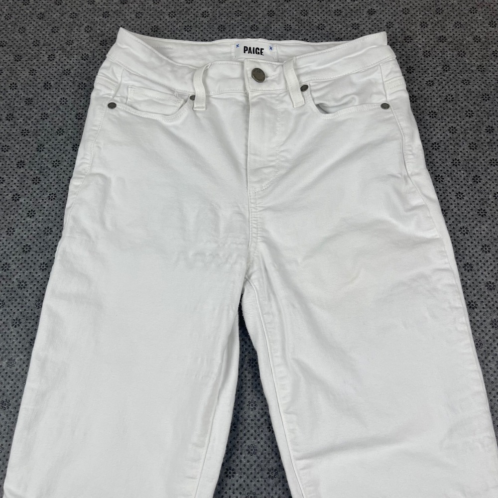 PAIGE High-Rise White Straight-Leg Jeans with Frayed Hem - Picture 8 of 11